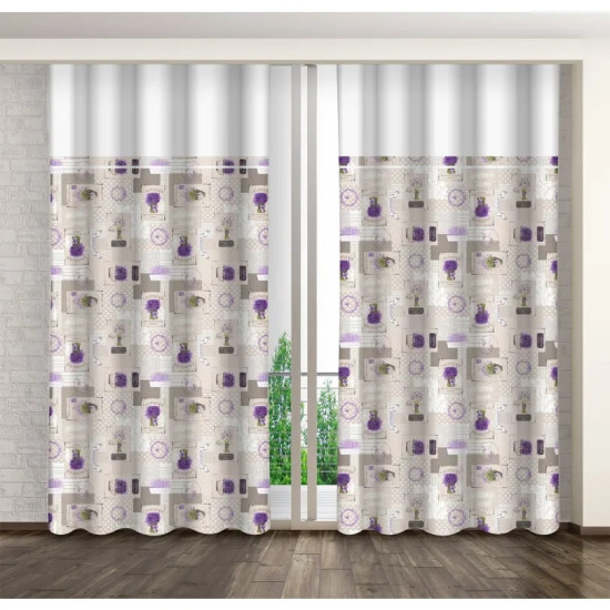 Biely záves s levanduľovou potlačou