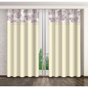 Dekoračný krémový záves s rastlinným rúžovým motívom
