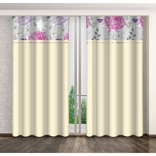 Dekoračný krémový záves s kvetovým motívom