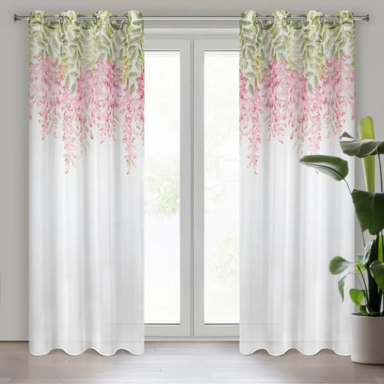 Biela záclona s kvetinovým motívom