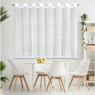 Biela záclona s ozdobným pásikom so zavesením na kruhy