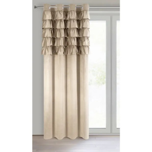 Béžový zamatový záves s volánikmi v hornej časti