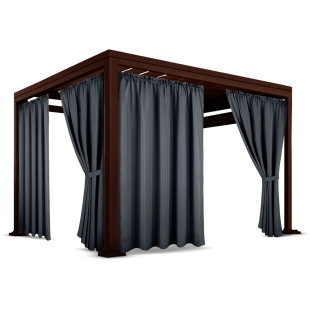 Nepremokavý terasový záves so zavesením na tunel so stuhou v tmavo sivej farbe