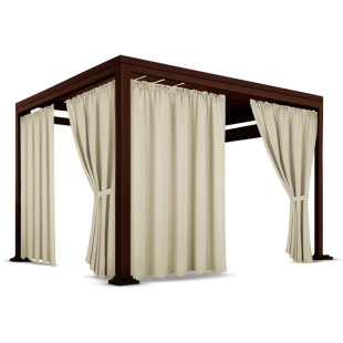 Nepremokavý terasový záves so zavesením na tunel so stuhou v béžovej farbe