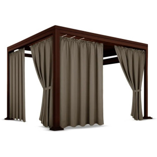 Nepremokavý terasový záves so zavesením na tunel so stuhou v hnedej farbe