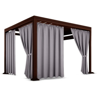 Nepremokavý terasový záves so zavesením na tunel so stuhou v sivej farbe