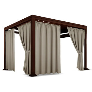 Nepremokavý terasový záves so zavesením na tunel so stuhou v hnedej farbe