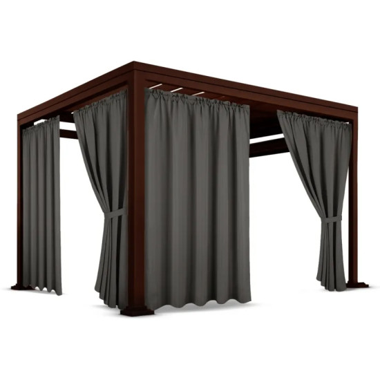 Nepremokavý terasový záves so zavesením na tunel so stuhou v šedo-hnedej farbe