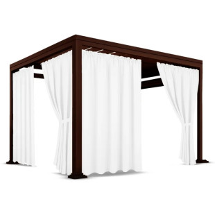 Nepremokavý terasový záves so zavesením na tunel so stuhou v bielej farbe