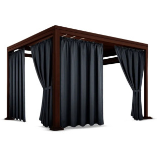 Nepremokavý terasový záves so zavesením na tunel so stuhou v šedej farbe