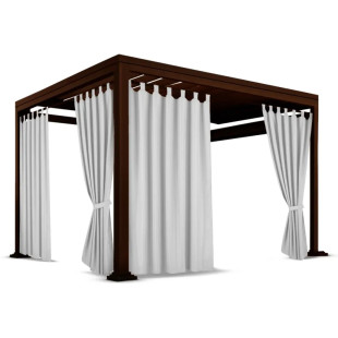 Nepremokavý terasový záves so zavesením na pásky v sivej farbe so stuhou na uviazanie