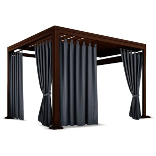 Nepremokavý terasový záves so zavesením na pásky v šedej farbe so stuhou na uviazanie