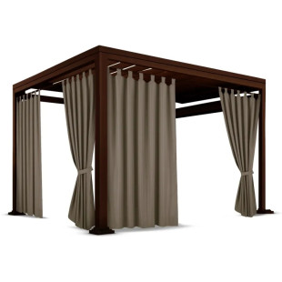 Nepremokavý terasový záves so zavesením na pásky v hnedej farbe so stuhou na uviazanie