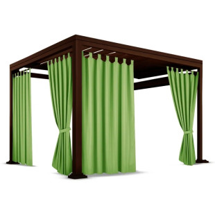 Nepremokavý terasový záves so zavesením na pásky v zelenej farbe so stuhou na uviazanie