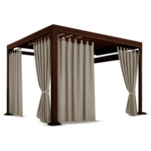 Nepremokavý terasový záves so zavesením na pásky v béžovej farbe so stuhou na uviazanie