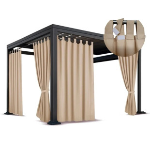 Nepremokavý terasový záves so zavesením na pásky v béžovej farbe so stuhou na uviazanie