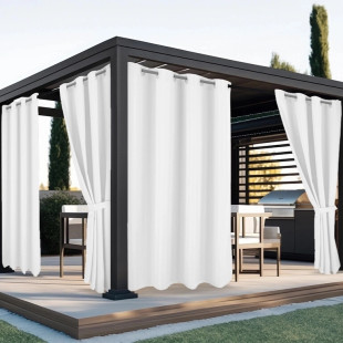 Nepremokavý záhradný záves so zavesením na kruhy do na terasu so stuhou v bielej farbe