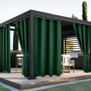 Nepremokavý záhradný záves so zavesením na kruhy na terasu so stuhou v zelenej farbe