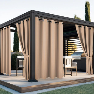 Vodeodolný záhradný záves so zavesením na kruhy do altánku/na terasu v béžovej farbe