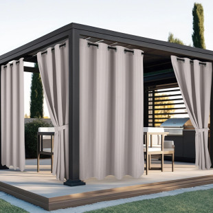 Nepremokavý záhradný záves so zavesením na kruhy do altánku/na terasu so stuhou v pieskovej farbe