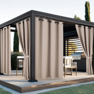 Nepremokavý záhradný záves s trakmi do altánku/na terasu so stuhou v pisekovej farbe