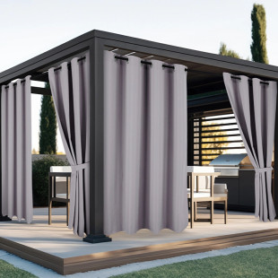 Vodeodolný záhradný záves so zavesením na kruhy do altánku/na terasu v sivej farbe