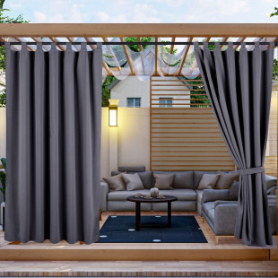 Nepremokavý záhradný záves s trakmi do altánku/na terasu so stuhou v tmavo sivej farbe