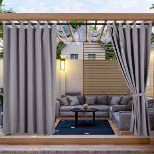 Nepremokavý záhradný záves s trakmi do altánku/na terasu so stuhou v sivej farbe
