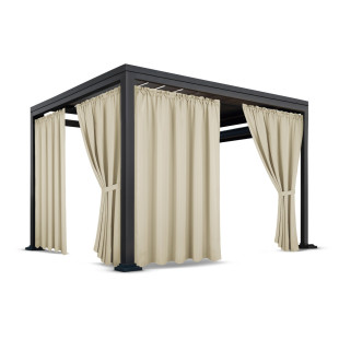 Záves so zavesením na tunel nepremokavý na terasu/altánok v béžovej farbe so stuhou na uviazanie