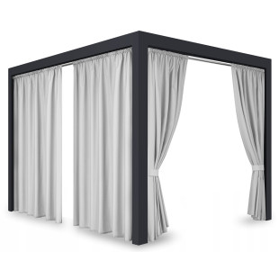 Záves so zavesením na tunel nepremokavý na terasu/altánok v svetlo sivej farbe so stuhou na uviazanie