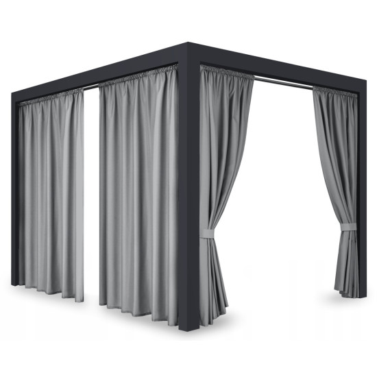 Záves so zavesením na tunel nepremokavý na terasu/altánok v sivej farbe so stuhou na uviazanie