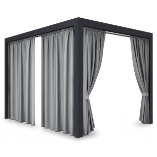 Záves so zavesením na tunel nepremokavý na terasu/altánok v sivej farbe so stuhou na uviazanie