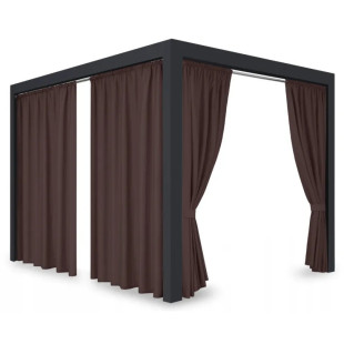 Záves so zavesením na tunel nepremokavý na terasu/altánok v hnedej farbe so stuhou na uviazanie