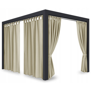 Záves so zavesením na pásky nepremokavý na terasu/altánok v béžovej farbe so stuhou na uviazanie