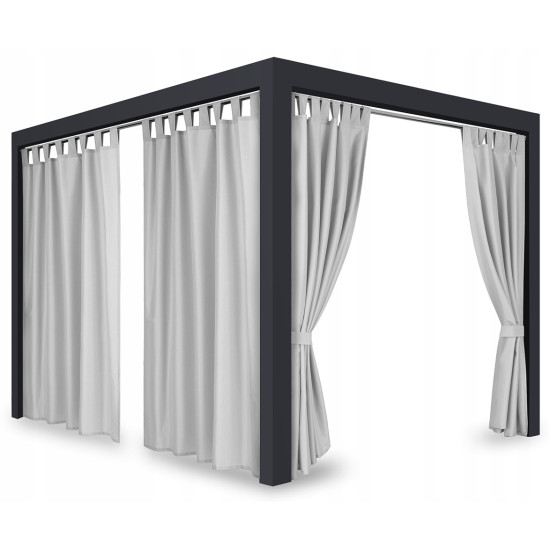 Záves so zavesením na pásky nepremokavý na terasu/altánok v svetlo sivej farbe so stuhou na uviazanie