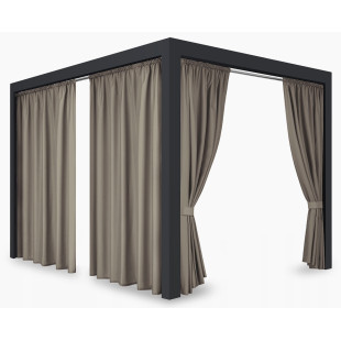 Záves so zavesením na tunel nepremokavý na terasu/altánok v hnedo béžovej farbe so stuhou na uviazanie