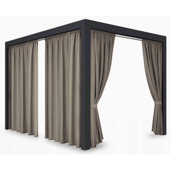 Záves so zavesením na tunel nepremokavý na terasu/altánok v hnedo béžovej farbe so stuhou na uviazanie