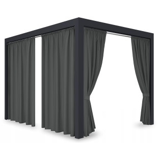 Záves so zavesením na tunel nepremokavý na terasu/altánok v grafitovo sivej farbe so stuhou na uviazanie