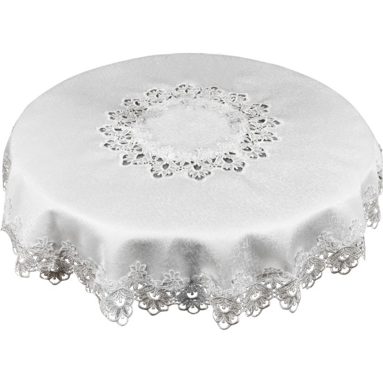 Obrus kruhový v bielej farbe s čipkovaným lemom