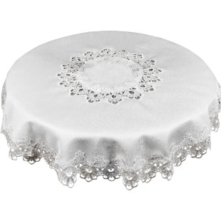 Obrus kruhový v bielej farbe s čipkovaným lemom