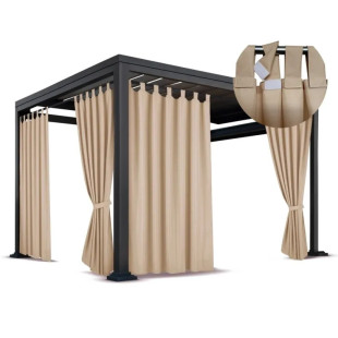 Nepremokavý terasový záves so zavesením na pásky v béžovej farbe so stuhou na uviazanie