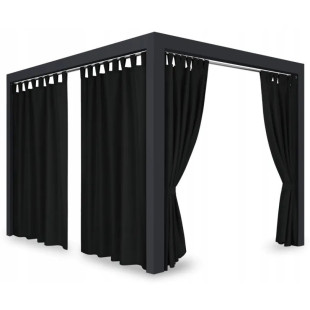 Záves so zavesením na pásky nepremokavý na terasu/altánok v čiernej farbe so stuhou na uviazanie